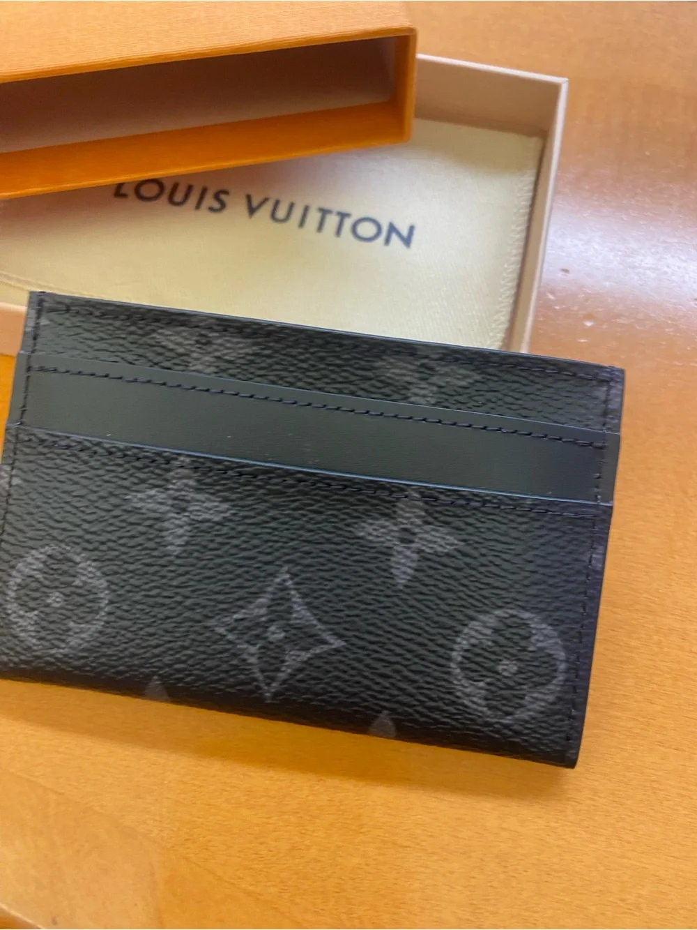 Louis Vuitton Black Monogram Canvas Card Holder with Leather Trim